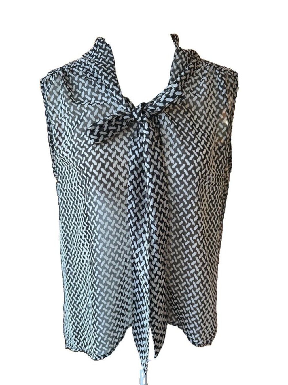 Paper Crane Black And White Sheer Sleeveless Blouse S/M Low High